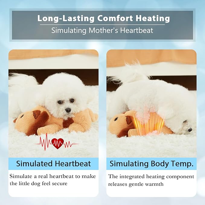 Goopow Heartbeat Puppy Toys for Dogs, [2025 Newly Upgraded] More Lifelike Mom with Upgraded Simulating Breathing/Body Temperature Dog Toys, Dog Anxiety Relief and Calming Aid,USB Rechargeable