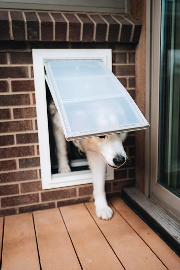 Endura Flap Giant Dog Door for Walls | Designed for Extra-Large & Tall Dogs | Energy Efficient Wall Mount Pet Door | Durable & Pet Safe | White, Double Flap Wall Mount