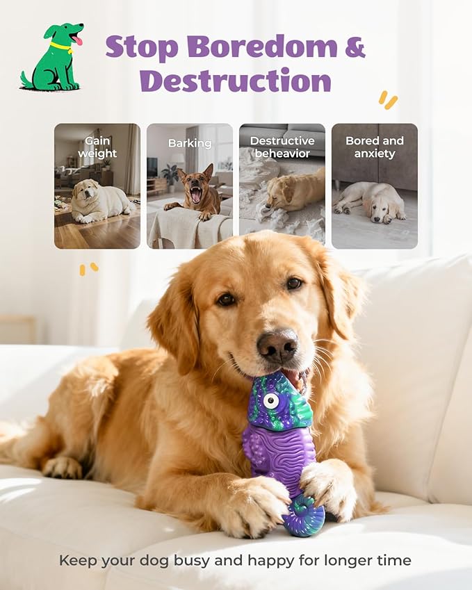 Dog Toys for Aggressive Chewers: Squeaky Dog Chew Toys for Medium & Large Dogs, Indestructible Dog Toy to Keep Them Busy, Easy to Use and Clean, Teeth Cleaning, Bacon Flavor