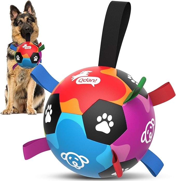 QDAN Dog Toys for Large Dogs, Durable Dog Balls for Aggressive Chewers, Indestructible Outdoor Herding Ball to Keep Them Busy, Dog Birthday Gifts Soccer Toy (8 Inch)