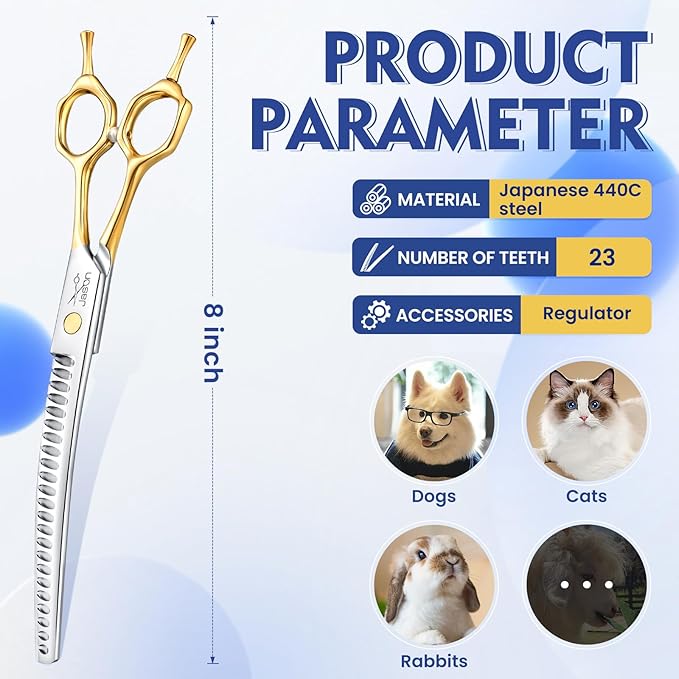 Jason 8.0 Inch Curved Chunker Scissors for Dog Grooming 23 Teeth Professional Downward Chunker Shears with Symmetric Handle Sharp Comfortable