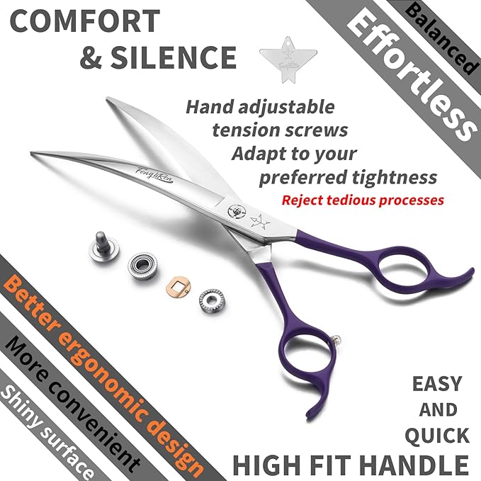 High-end Professional Dog Grooming Curved Scissors Pet Curved Shears 8 Inches Extremely Very Sharp Made Of Stainless Steel Alloy By Hand For Dog Cat Groomer