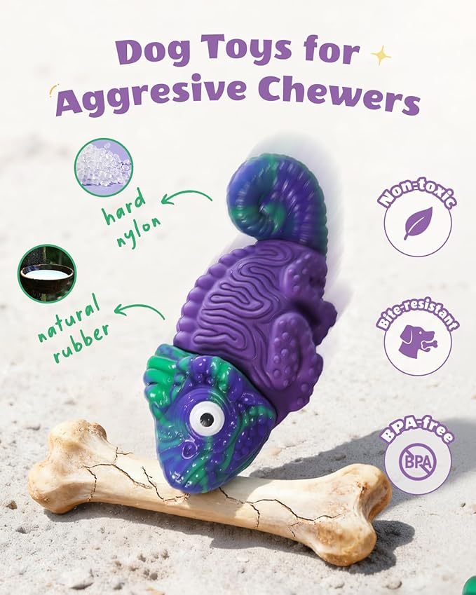 Dog Toys for Aggressive Chewers: Squeaky Dog Chew Toys for Medium & Large Dogs, Indestructible Dog Toy to Keep Them Busy, Easy to Use and Clean, Teeth Cleaning, Bacon Flavor