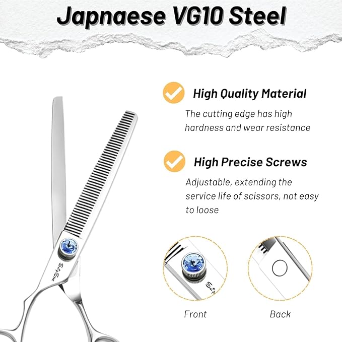 7 Inch Left Handed Dog Grooming Scissors Set, Japan VG10 Steel Professional Pet Shears, 18/50 Teeth Dog Cutting Scissors with Safety Noiseless Blunt Tip, 30% 65% Thinning Shear for Dogs Cats