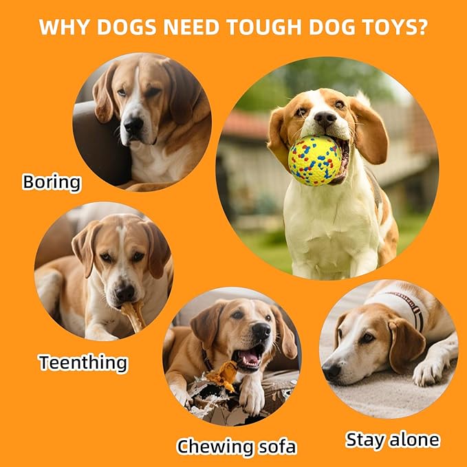2 Pcs Large size Dog Balls, 3.15"Tennis Ball for Aggressive Chewers, Durable Bouncy Dog Toy Balls, Teething Cleaning Chew Toys, Water Toy Fetch Ball for Large Medium Dog, More Biting-Proof Atom