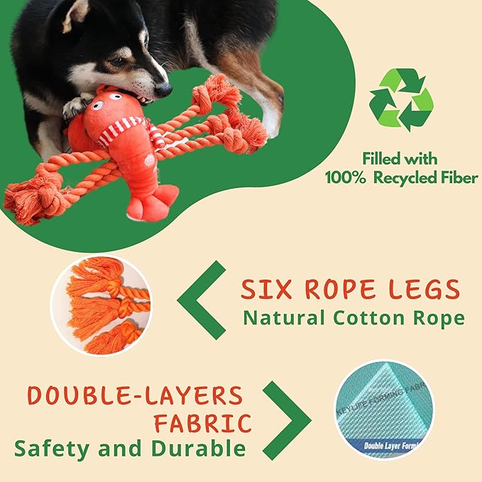 Lobster Dog Toys, Squeaky Rope Tug of War Dog Toys, Interactive Plush Chew Toys, Dog Gifts for Puppy, Small Medium Large Dogs