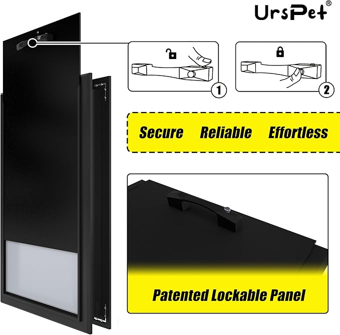 Aluminum Large Dog Door for Exterior Doors, Cutout Size 12.2''W x 18''H, Heavy Duty for Extreme Weather, Energy-Saving, Easy to Assemble, Dog Door for Dogs Up to 100 lbs, Lockable Black (L)