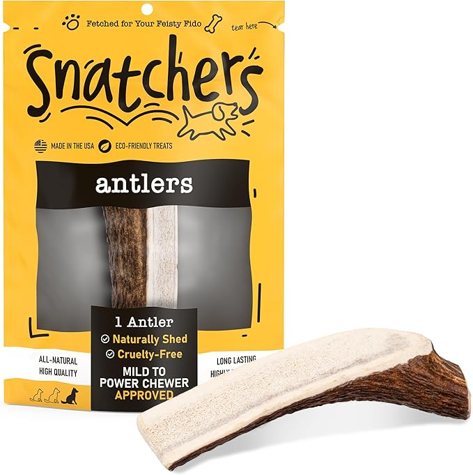 Snatchers Split Elk Antlers for Dogs – Long Lasting Dog Chews and Dog Toys for Aggressive Chewers, Naturally Shed Deer Antlers for Dogs Processed in The USA, No Additives (Medium, 5-7", 1 Count)