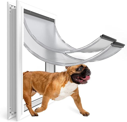 Aluminum Large Dog Door for Exterior Doors, Cutout Size 12.2''W x 18''H, Heavy Duty for Extreme Weather, Energy-Saving, Easy to Assemble, Dog Door for Dogs Up to 100 lbs, Lockable Sliver (L)