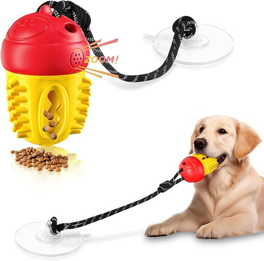 Indestructible Dog Toys-Interactive Suction Cup Tug of War Toy for Aggressive Chewers,Dog Puzzle & Enrichment Toys to Keep Dogs Busy,Red Yellow