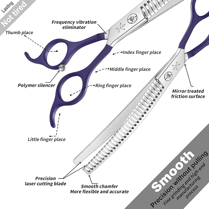 High-end Professional Dog Grooming Curved Thinning Scissors Teeth Blending Shears Pet Texturizing Thinner Blender Shears 7.5 Inch Extremely Very Sharp Made Of Stainless Steel Alloy For Dog Cat Groomer