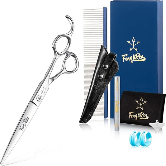 High-end Professional Dog Grooming Scissors Pet Grooming Shears 7 Inches Extremely Very Sharp Made Of Stainless Steel Alloy By Hand For Dog Cat Groomer