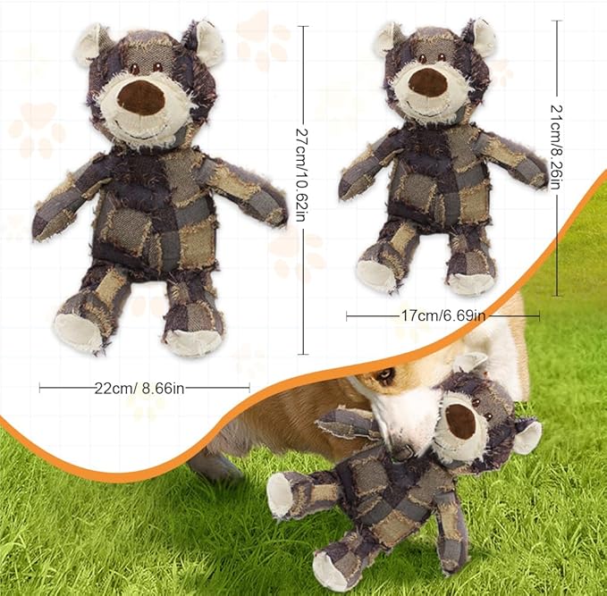 Dog Toys for Aggressive Chewers,Indestructible Robust Bear Toy, Durable Squeaky Toys for Heavy Chewers, Interactive Dog Toy Unbreakable Stuffed Plush for Small, Medium Sized Dogs (Brown, Small)