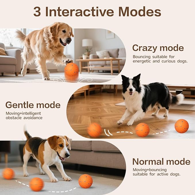 Interactive Dog Ball, Smart Interactive Dog Toys for Medium and Large Dogs, Automatic Moving, Bouncing, and Rotating Pet Balls with E-TPU Material, IP54 Waterproof Dog Toy to Keep Them Busy