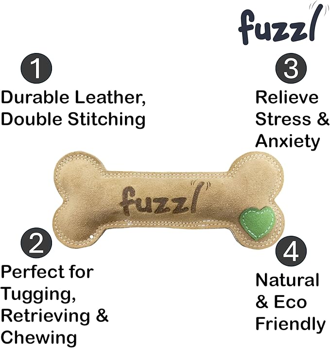 Large Leather Bone Dog Toy Natural and Tough Dog Toys - Long Lasting Chew Toys for Aggressive Chewers - Strong Dog Toy for Dogs and Puppy