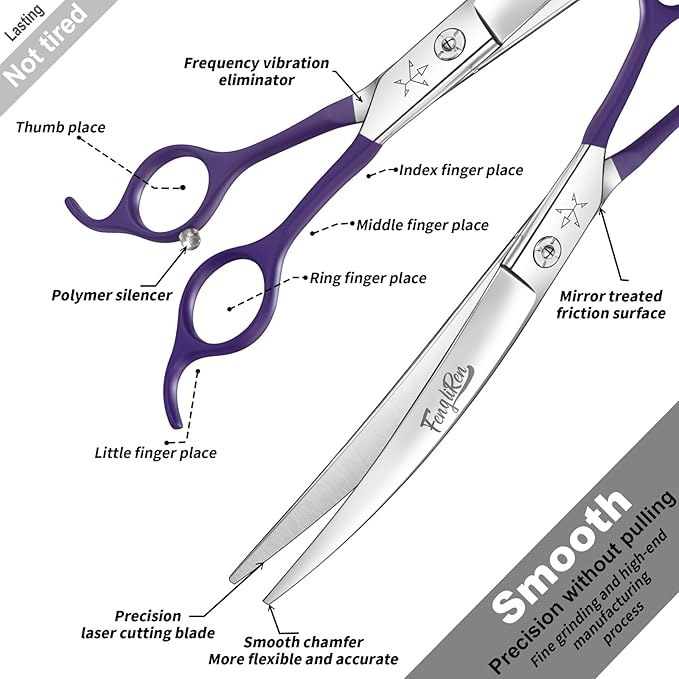 High-end Professional Dog Grooming Curved Scissors Pet Curved Shears 7.5 Inches Extremely Very Sharp Made Of Stainless Steel Alloy By Hand For Dog Cat Groomer