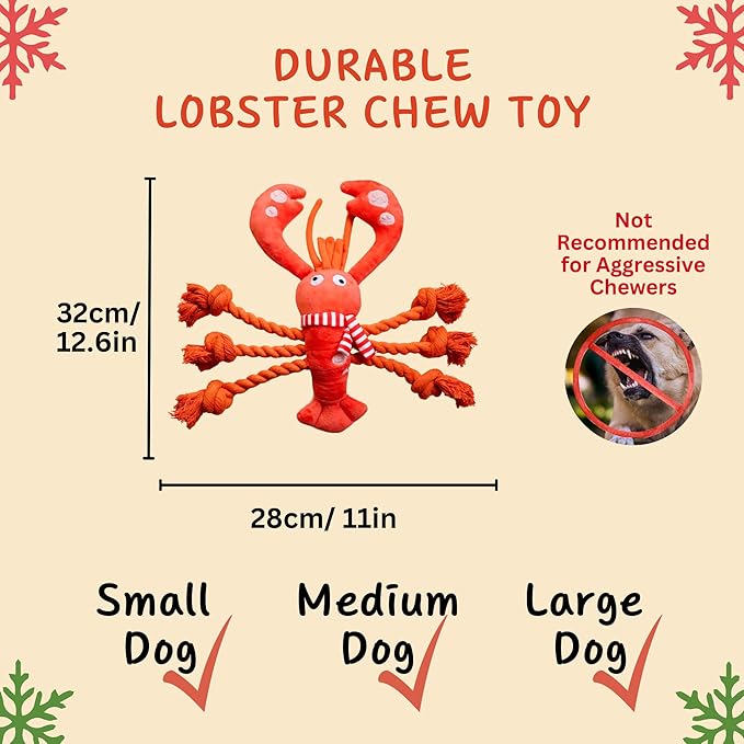 Lobster Dog Toys, Squeaky Rope Tug of War Dog Toys, Interactive Plush Chew Toys, Dog Gifts for Puppy, Small Medium Large Dogs