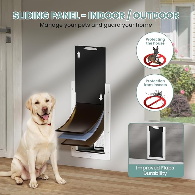 3-Flap Dog Door, Large Doggy Door for Wall, Never Rust Plastic Wall Dog Door, Telescoping Tunnel, Magnetic Flaps, Insulation Flap, Closing Panel, Pet Door for Pets Up to 110 Pounds