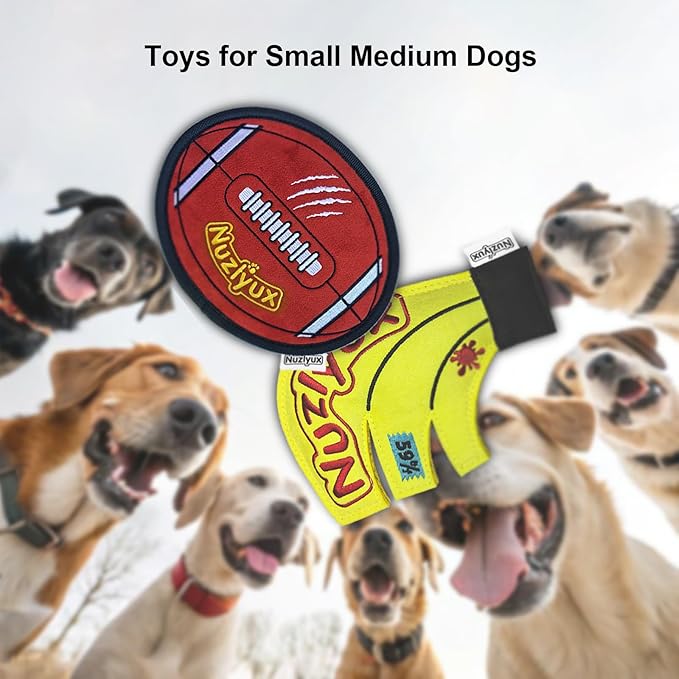 Squeaky Plush Dog Toys: Football & Banana Set，Long-Lasting Chew Toy for Teething Puppies, Puppy Toys to Keep Them Busy,Stuffing Dog Toys,Party and Birthday Gift