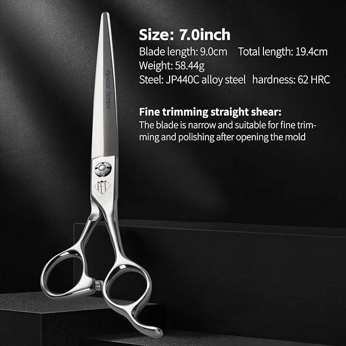Dog Grooming Scissors: Professional Grooming Scissors for Pet High Precision CNC-Cut Blades, Silver (Straight, 7")