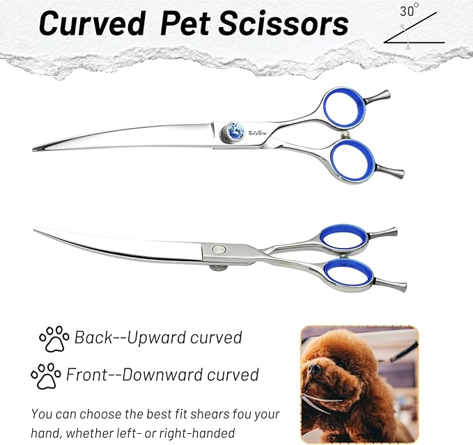7in Left-Handed Dog Grooming Scissors Set, Japan VG10 Steel Professional Dog Scissors for Grooming, 30° Curved Thinner Chunker Shears Kit with Safety Blunt Tip, Thinning Shears for Dogs Cats Cutting