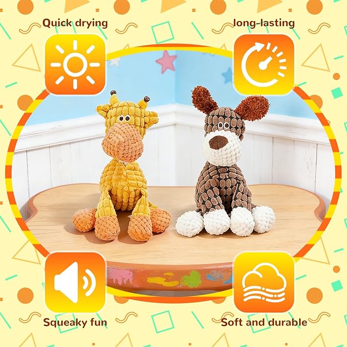 Indestructible Dog Toy, 2026 New Durable Plush Dog Toys for Aggressive Chewers, Interactive Squeaky Soft Puppy Chew Toy, Durable Teething Toys for Small Medium Large Dogs (Brown+Orange)