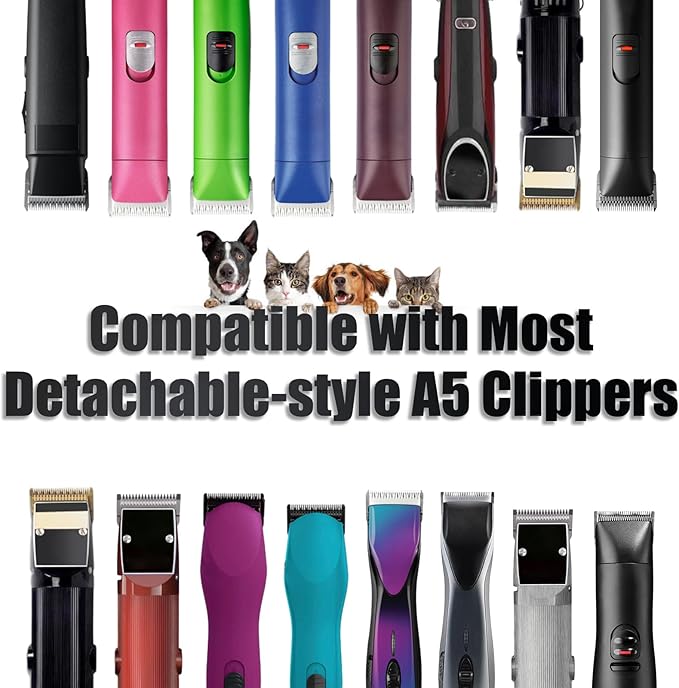 7 Pack Detachable Dog Grooming Steel Blades with Blade case Holder,Compatible with Andis,Oster A5,Wahl KM-10 Series,Cutting Length 1/100" to 1/2"(10+30+40+7FC+5FC+4FC+3-3/4FC-black)