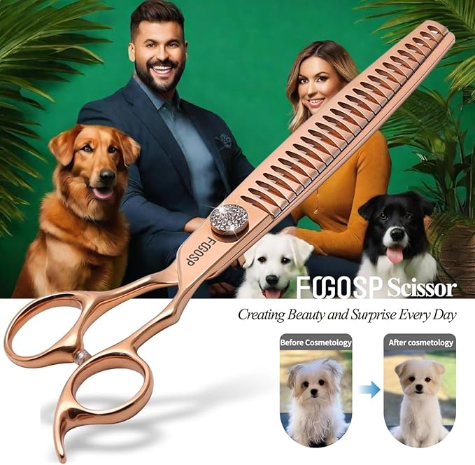 Chunkers Dog Grooming Scissoes 8'' Rose Gold Titanium Professional Thinning Shears for Large Dogs Poodle 26 Teeth Pet Grooming Scissor Japan 440C 70% Thinning Rate (8,Chunker)