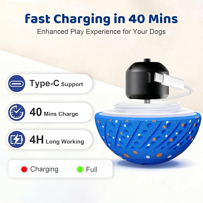 Interactive Dog Toys Ball - Smart Moving Bouncing Dog Ball with RGB Lights, E-TPU Material, 3 Play Modes Automatic Rolling Dogs Toy for Small Medium Dogs Keep Them Busy(Blue)