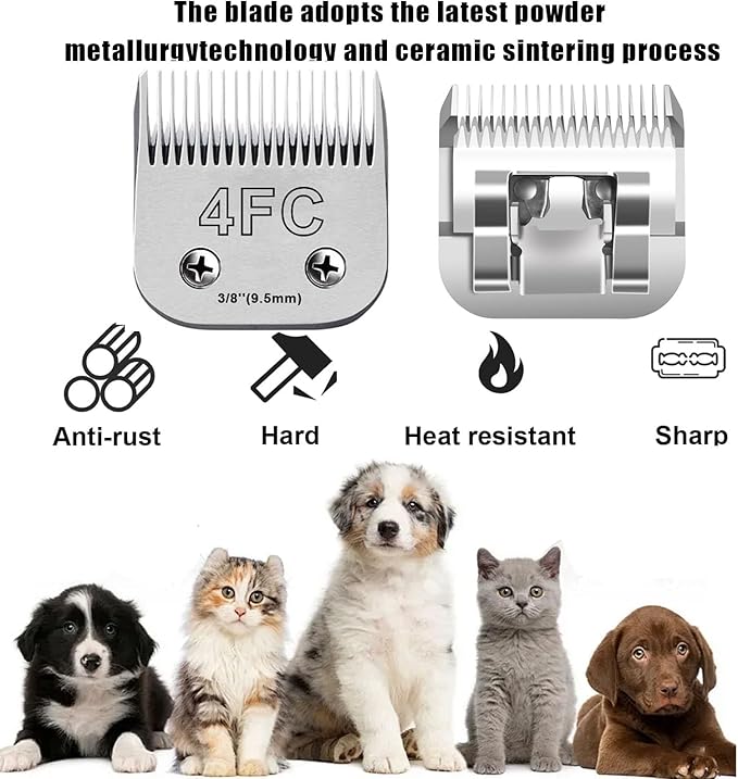 Audoc 3Pack 4FC Blades for Dog Grooming Blades Compatible with Andis,Oster A5,Wahl km10 Dog Clippers,Detachable Dog Clipper Blade for Dog Cat Horse Animal,Size-#4FC, 3/8-Inch Cut Length (9.5mm)