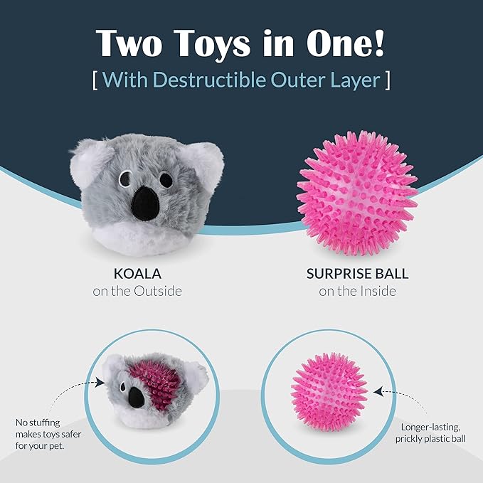 Flourish Pets 2 in 1 Multi-Layer Chew Toy for Active Dogs | Non-Toxic BPA Free Double Stitched Soft Fabric Exterior Dog Toys | Long-Lasting Dog Plush Toys - Prickles Small Pack (4″)