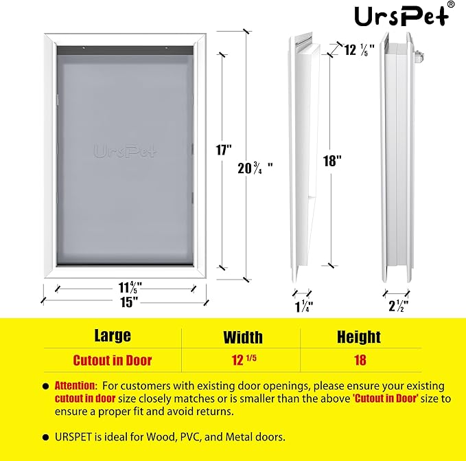 Aluminum Large Dog Door for Exterior Doors, Cutout Size 12.2''W x 18''H, Heavy Duty for Extreme Weather, Energy-Saving, Easy to Assemble, Dog Door for Dogs Up to 100 lbs, Lockable Sliver (L)