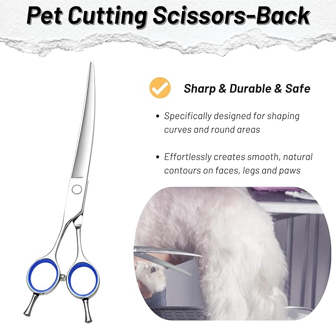 7 Inch Left Handed Straight & 30° Downward Curved Dog Grooming Scissors, Japanese VG10 Steel Professional Pet Shears, Dog Cutting Scissors with Safety Blunt Tip, Trimming Shearing for Dogs Cats