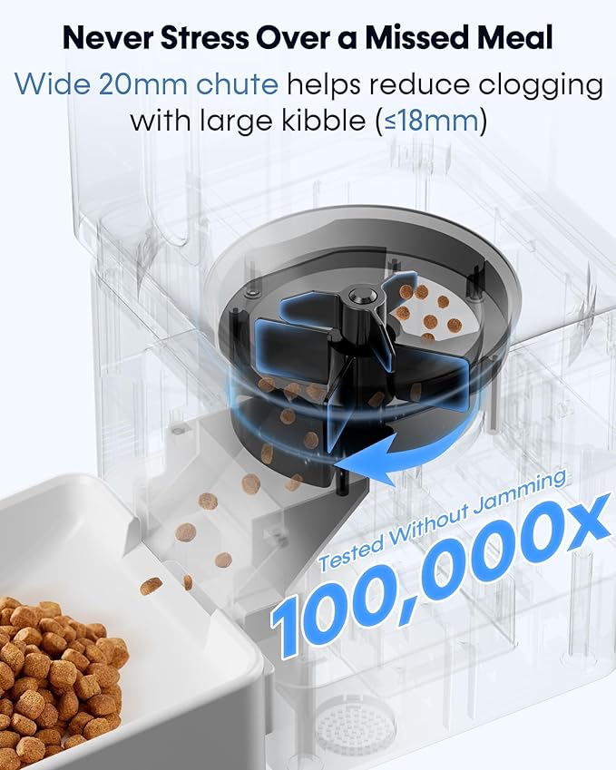 Large Dog Automatic Feeder with Camera: 12L/50 Cups Home Smart Dog Feeder for 12 Days Feeding - Anti-Clog with 20mm Wide Chute for Big Breed Owner