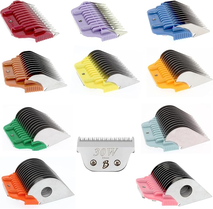 30 Wide Blade & 10Pcs Wide Guard Combs Dog Grooming (3mm 6mm 10mm 13mm 16mm 19mm 22mm 25mm 32mm and 38mm) | Wide Clipper Guard Attachment Set Fits for A5 Series Clipper| Wide Clipper Comb Set