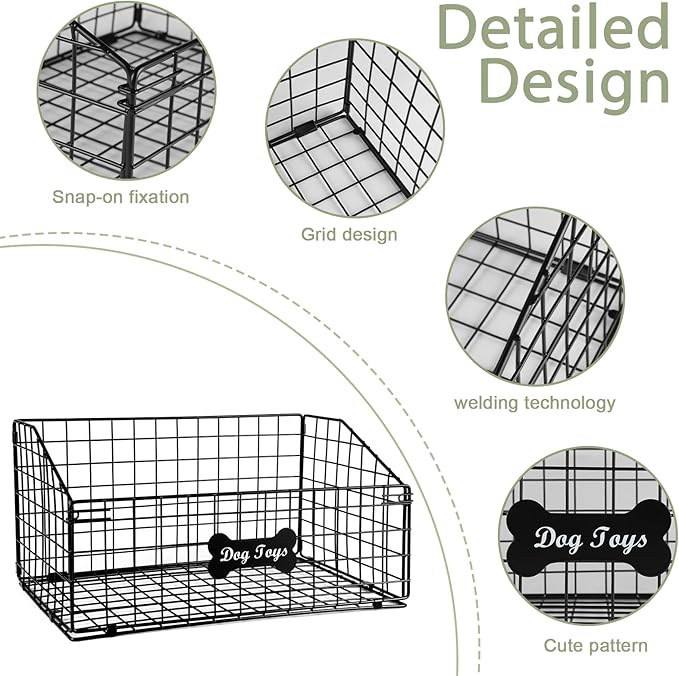 Geyecete Toy box for dogs large Dog Toy organizer Pet wire folding basket DOY TOY container dog toy box-Chew-Proof Dog Food Toy Storage-Black