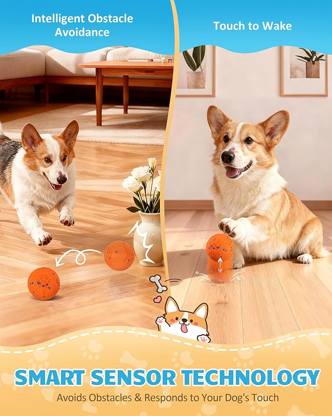 Interactive Dog Toys & Interactive Dog Ball for Medium/Large Dogs: Self-Moving, Auto-Vibrating & Bouncing Smart Ball - Chew-Resistant E-TPU, Low-Noise & IPX7 Waterproof