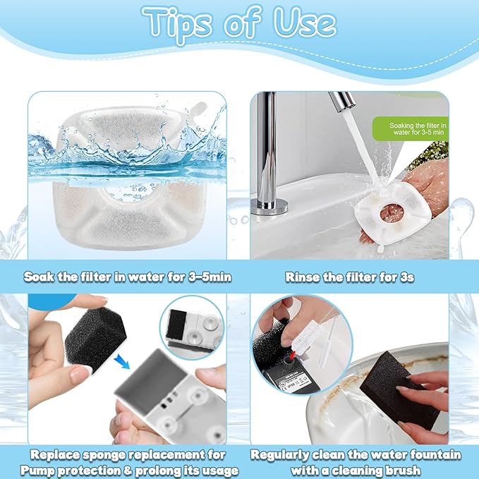 KAEGREEL 21 Pcs Cat Water Fountain Filters for Veken 95oz/2.8L, 67oz/2L, 135oz/4L Cat Dog Fountain Automatic Pet Fountain Dog Water Dispenser, Pet Fountain Filter & Pre-Filter Sponges & Cleaning Set