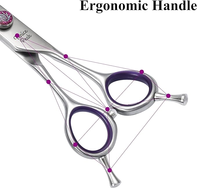 Fenice Peak 7'' Curved Dog Grooming Scissors with decorative screw Professional 440C Stainless Steel Metallic Pet Trimming Shears with Offset Handle Durable and Sharp