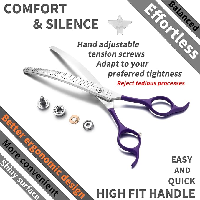 High-end Professional Dog Grooming Curved Thinning Scissors Teeth Blending Shears Pet Texturizing Thinner Blender Shears 7 Inch Extremely Very Sharp Made Of Stainless Steel Alloy For Dog Cat Groomer