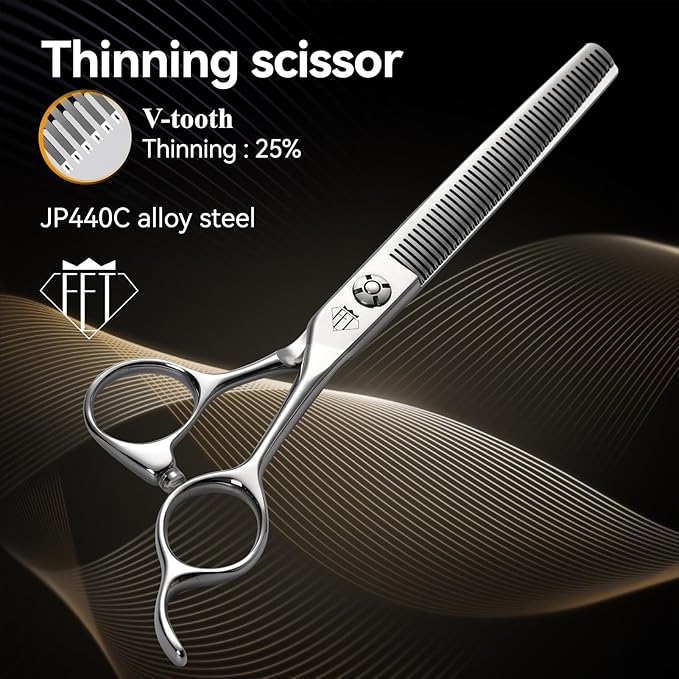 Dog Grooming Scissors: Professional Grooming Scissors for Pet High Precision CNC-Cut Blades, Silver (Thinner, 6.5")