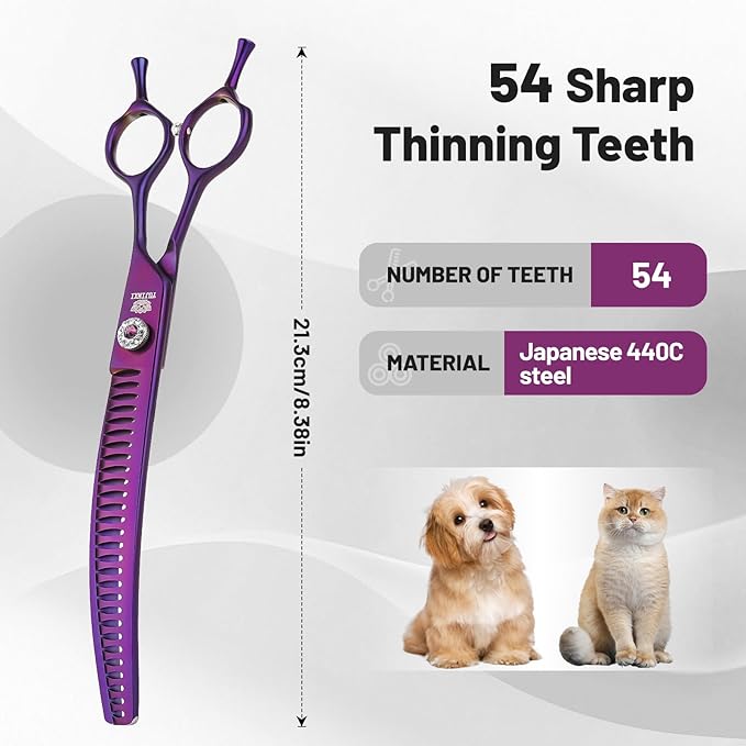 Curved Chunkers Dog Grooming Scissors 8 inch Professional Curved Shears for Dogs Pet Grooming Thinning Scissors for Medium and Large Dogs
