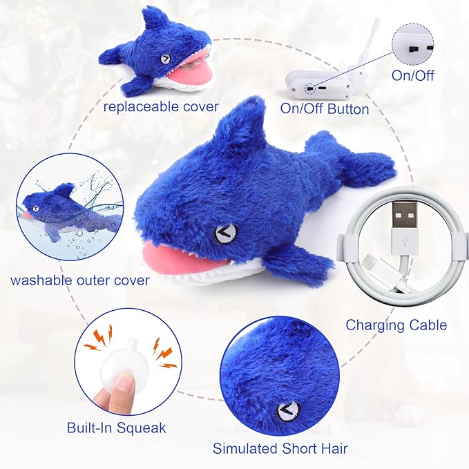 Mity rain 2 in 1 Interactive Dog Toys, Shark Dog Toy to Keep Them Busy, Plush Squeaky Dog Toy, Rechargeable Wiggly Fish for Small Medium Large Dogs, Moving Dog Toys for Indoor&Outdoor