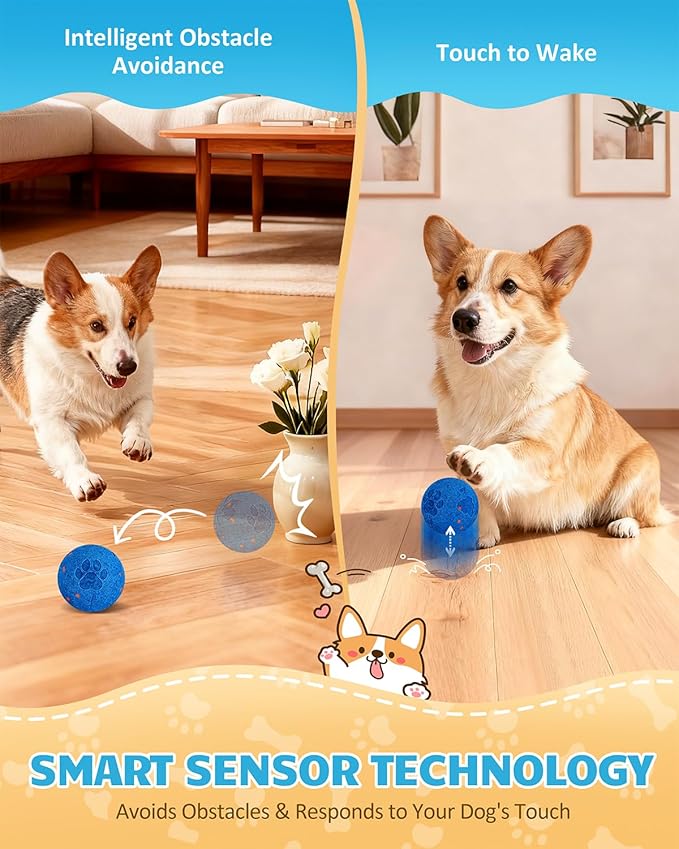 Interactive Dog Toys & Interactive Dog Ball for Medium/Large Dogs: Self-Moving, Auto-Vibrating & Bouncing Smart Ball - Chew-Resistant E-TPU, Low-Noise & IPX7 Waterproof