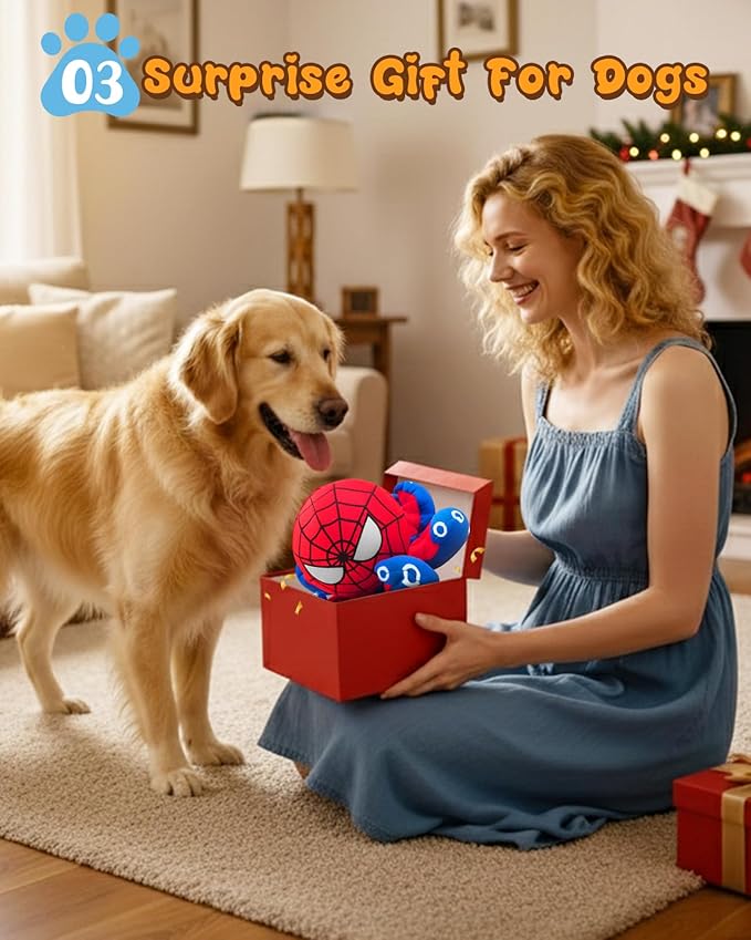 JoySolar 3 in 1 Tear Apart Squeaky Dog Toy - Spider Stuffed Rip and Reveal Dog Toy, Plush Interactive Pet Toy with Spikey Ball Inside for Small Medium Pets to Keep Them Busy