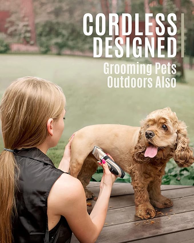 oneisall Dog Clipper Low Noise, Dog Grooming Kit with Rechargeable, Pet Shaver Cordless Electric Quiet Hair Clipper Set for Dogs Cats Pets（Gold）