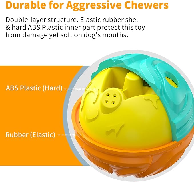 Dog Ball for Aggressive Chewers - Interactive Dog Toy Balls Fun Squeaky Sound to Keep Them Busy, Durable for Small Medium Large Breeds, Rubber Pet Fetch Chew Toys, Orange & Blue
