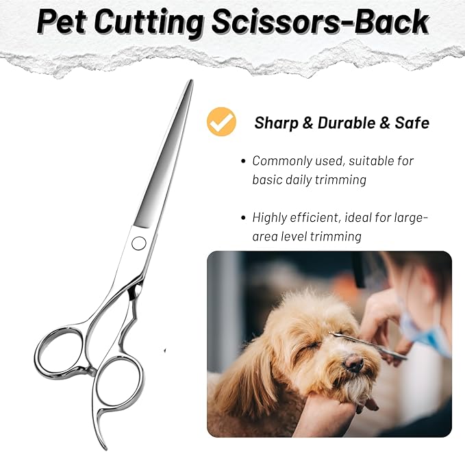 7 Inch Left Handed Dog Grooming Scissors Set, Japan VG10 Steel Professional Pet Shears, Straight & 18 Teeth Chunker Cutting Scissors for Dogs Cats, with Safety Blunt Tip, 65% Thinning Rate