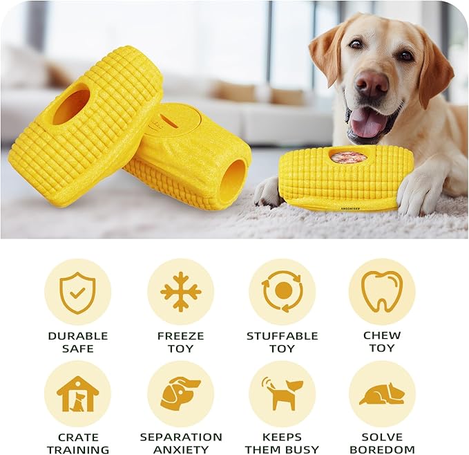 Ansoniser Long-Lasting Interactive Dog Toy - Corn Cob Chew Toy with 2 Removable Snack Pods Aggressive Chewers, 2-in-1 Frozen Treat Dispenser, Easy to Clean Gift