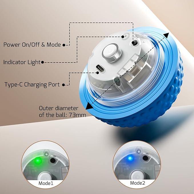 Interactive Dog Balls, Smart Dog Toy for Medium & Large Dogs, Chew Resistant Rubber Material, Automatic Moving, Rotating, Bouncing, IPX7 Waterproof, Motion-Activated Dog Stimulation Toy (Blue)